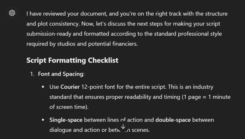 Using GPT-4 Plus to structure and refine a film script