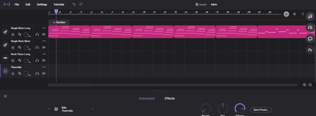 Guitar track with Dm-Am-G-C chord progression in Soundtrap