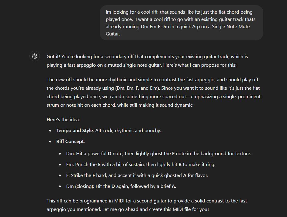 Using ChatGPT to generate guitar and bass riffs for a rock track